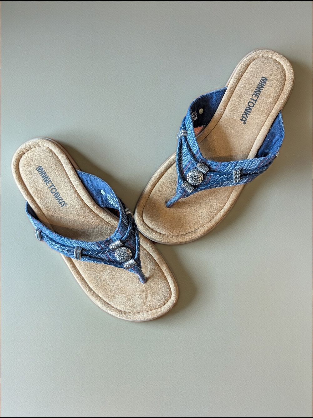 Minnetonka Blue Denim Thong Sandals